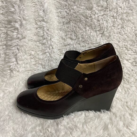 Easy Spirit leather & suede Brown Mary Jane wedge slip on  heels SZ 10M - Picture 1 of 10